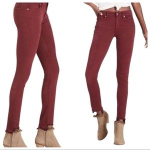 LUCKY BRAND AVA RED ANKLE SKINNY JEANS • STEPPED RAW HEMLINE • sz 0/25